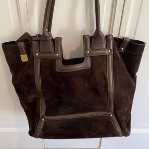 Tumi tote/purse/laptop bag - brown suede with leather accents
